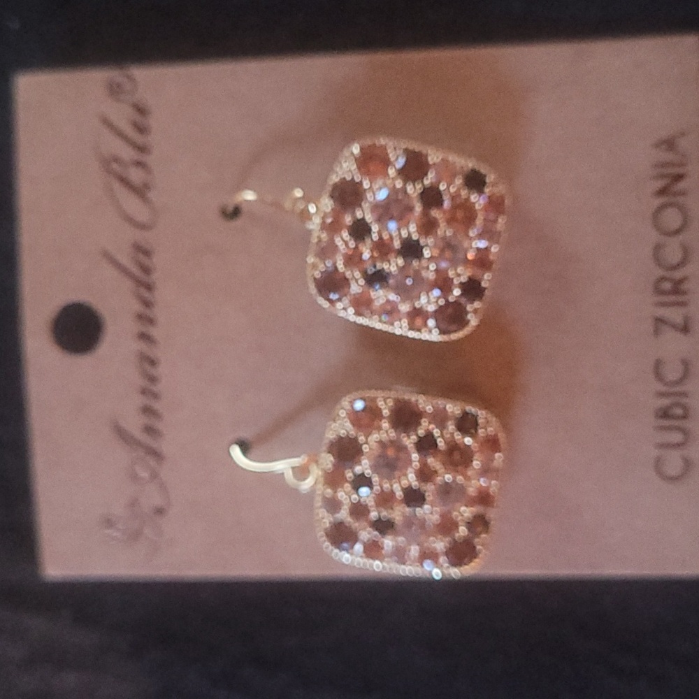 Cobblestones square drop earrings 1 inch.gold color,cz,Amanda Blu